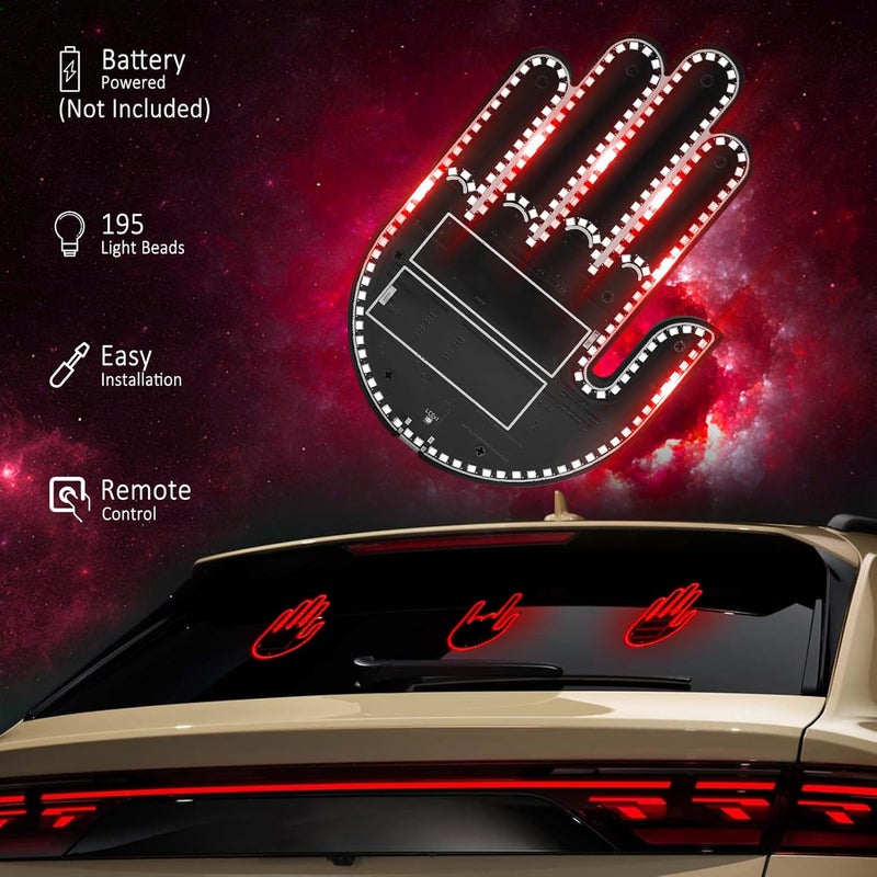 ISUNMEA 2025 New Car Decorative Lights, Rechargeable Led Gesture Lights for SUVs, Trucks, Car Finger Light with Remote, Funny Led Window Sign Light for Car Accessories (Red) - Image 4
